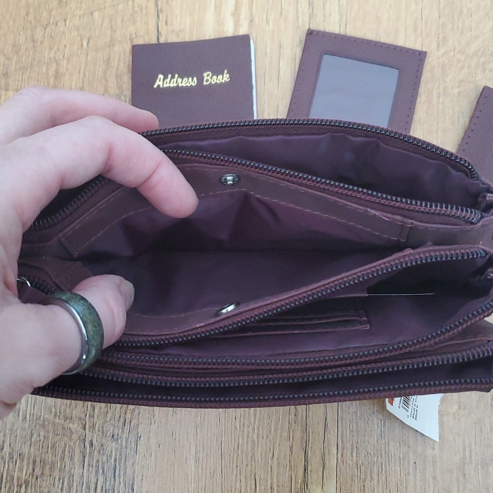 Mundi Stuff It Burgundy Leather Clutch With Accessories - Picture 9 of 17